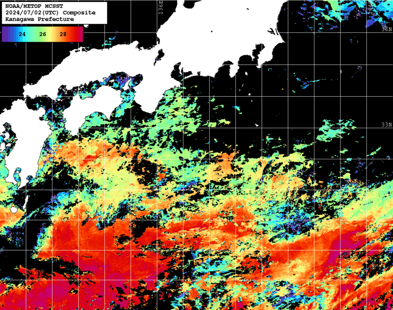 NOAA、MetOp 人工衛星画像 検索結果, 水温分布を図示