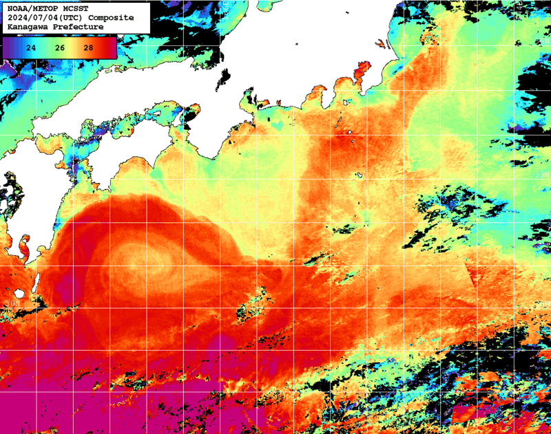 NOAA、MetOp 人工衛星画像 検索結果, 水温分布を図示