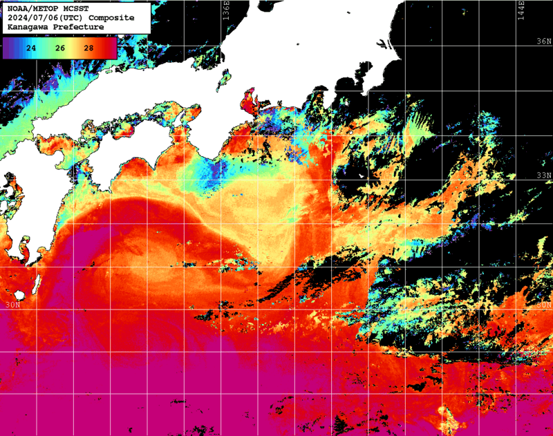 NOAA、MetOp 人工衛星画像 検索結果, 水温分布を図示