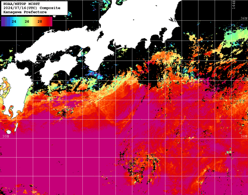 NOAA、MetOp 人工衛星画像 検索結果, 水温分布を図示