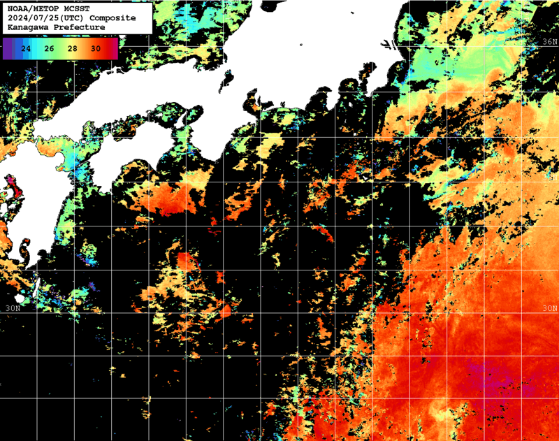 NOAA、MetOp 人工衛星画像 検索結果, 水温分布を図示