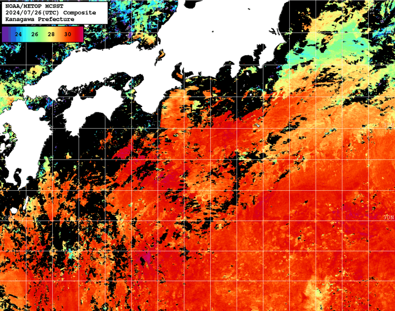 NOAA、MetOp 人工衛星画像 検索結果, 水温分布を図示