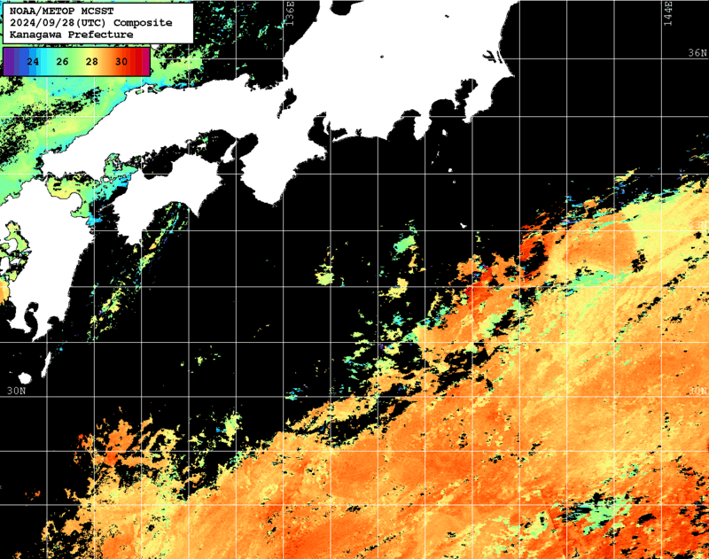 NOAA、MetOp 人工衛星画像 検索結果, 水温分布を図示