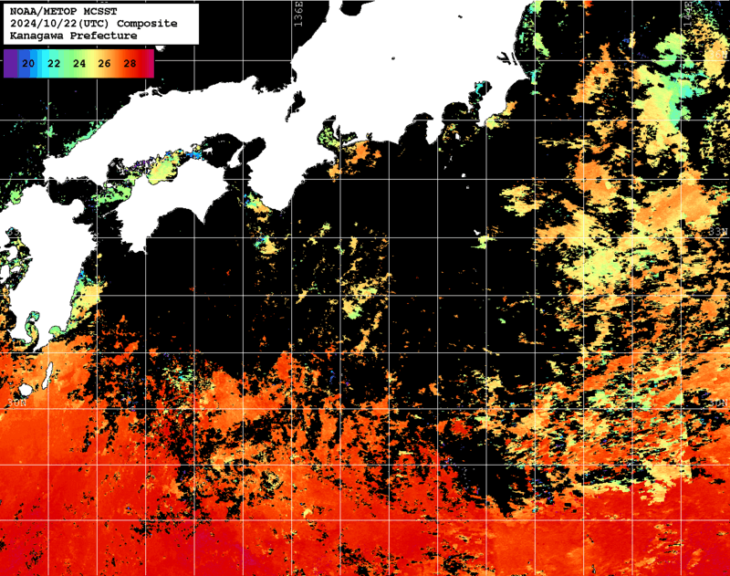 NOAA、MetOp 人工衛星画像 検索結果, 水温分布を図示