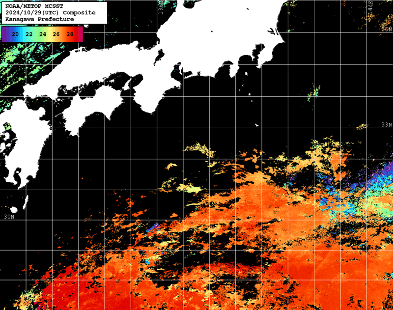 NOAA、MetOp 人工衛星画像 検索結果, 水温分布を図示