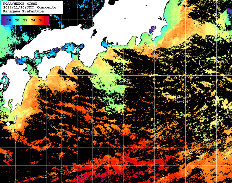 NOAA、MetOp 人工衛星画像 検索結果, 水温分布を図示