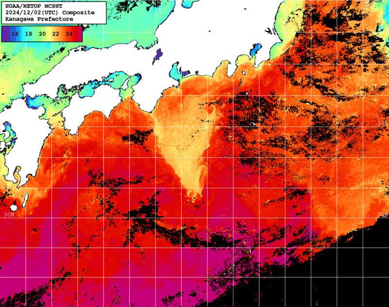 NOAA、MetOp 人工衛星画像 検索結果, 水温分布を図示