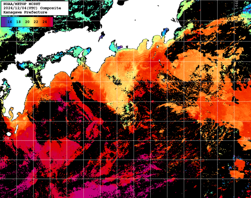 NOAA、MetOp 人工衛星画像 検索結果, 水温分布を図示