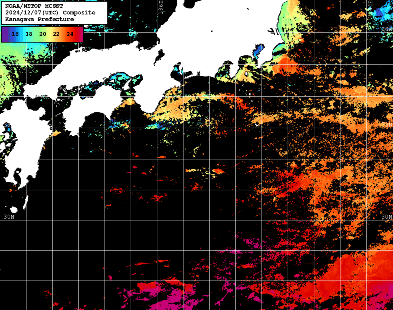 NOAA、MetOp 人工衛星画像 検索結果, 水温分布を図示