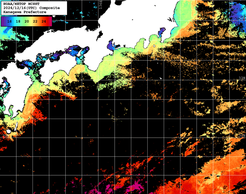 NOAA、MetOp 人工衛星画像 検索結果, 水温分布を図示