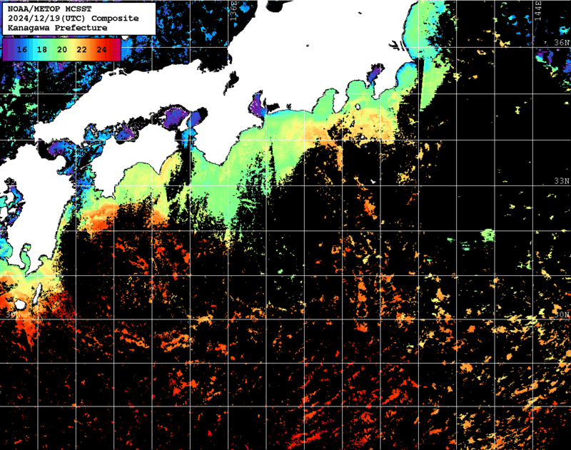 NOAA、MetOp 人工衛星画像 検索結果, 水温分布を図示