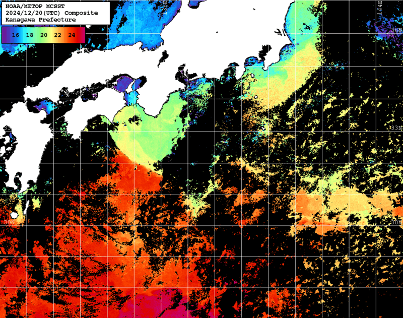 NOAA、MetOp 人工衛星画像 検索結果, 水温分布を図示