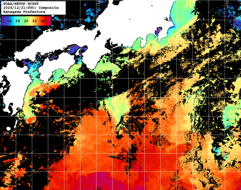 NOAA、MetOp 人工衛星画像 検索結果, 水温分布を図示