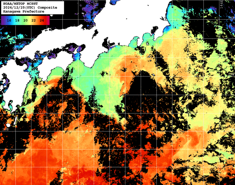 NOAA、MetOp 人工衛星画像 検索結果, 水温分布を図示