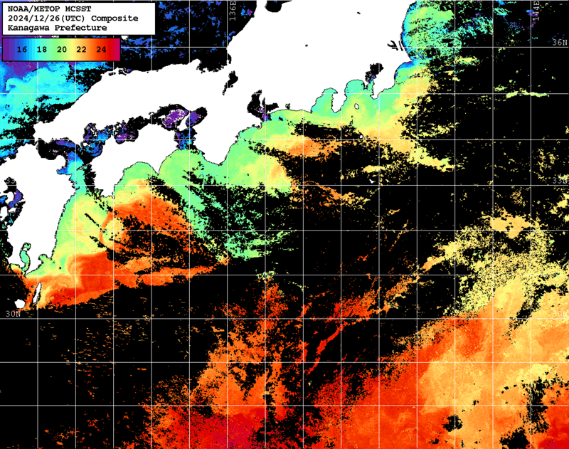 NOAA、MetOp 人工衛星画像 検索結果, 水温分布を図示
