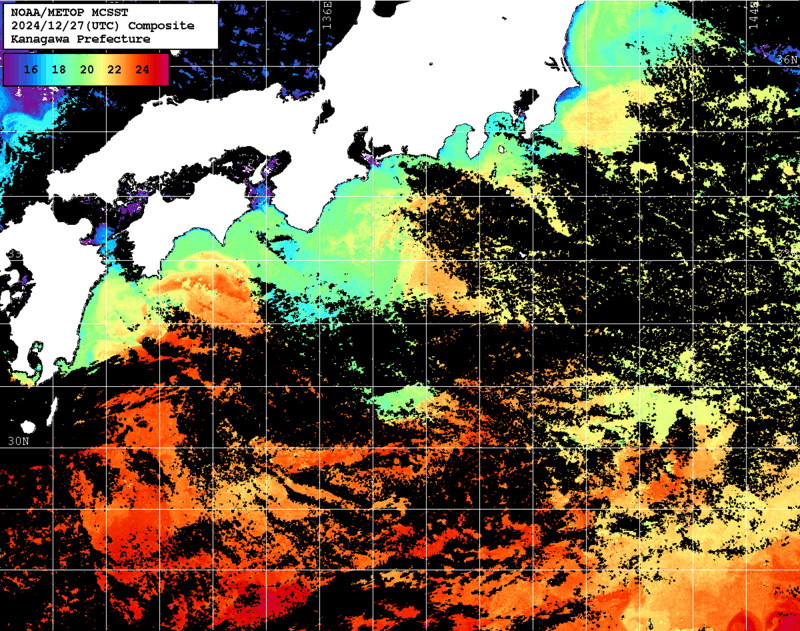 NOAA、MetOp 人工衛星画像 検索結果, 水温分布を図示