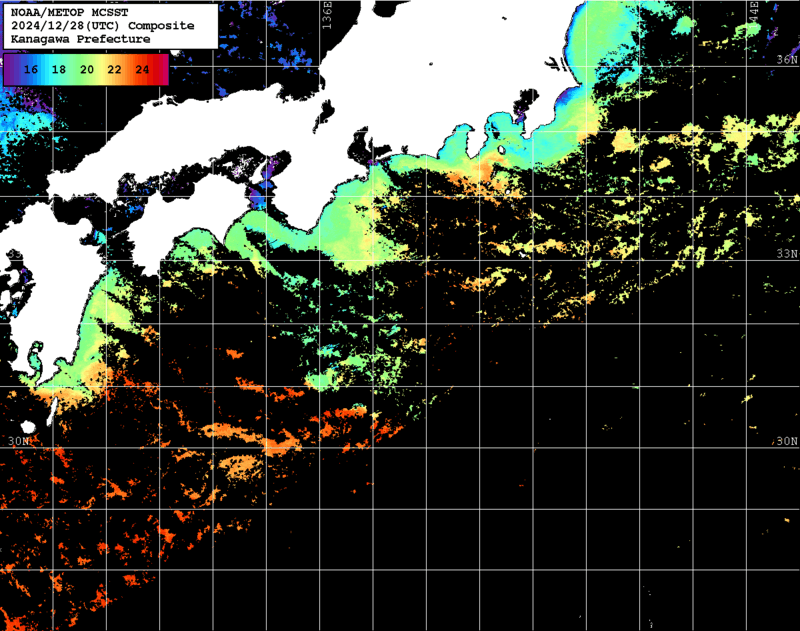 NOAA、MetOp 人工衛星画像 検索結果, 水温分布を図示