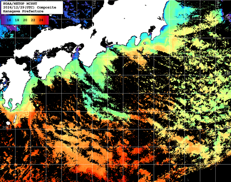 NOAA、MetOp 人工衛星画像 検索結果, 水温分布を図示