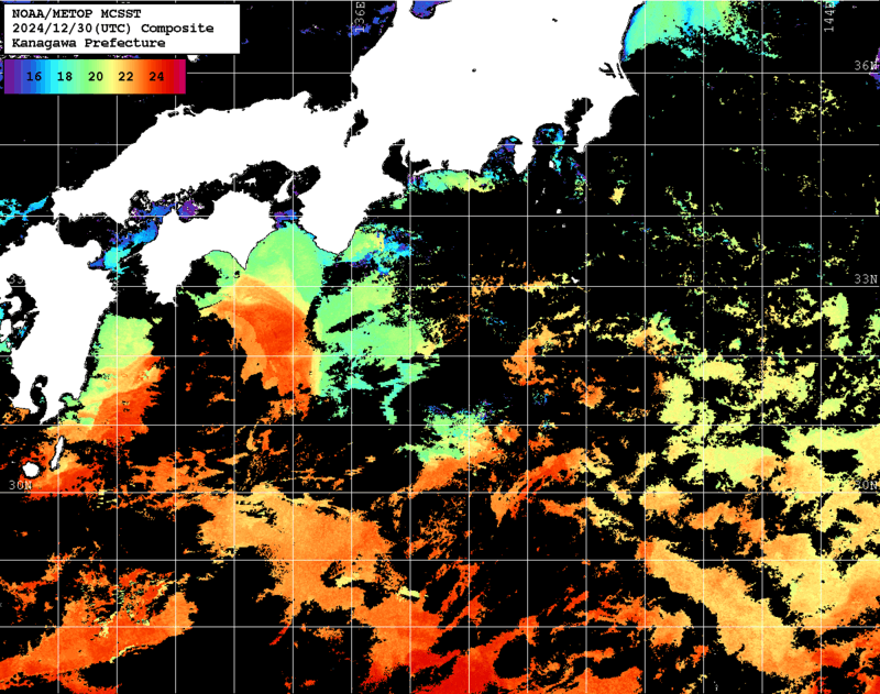 NOAA、MetOp 人工衛星画像 検索結果, 水温分布を図示