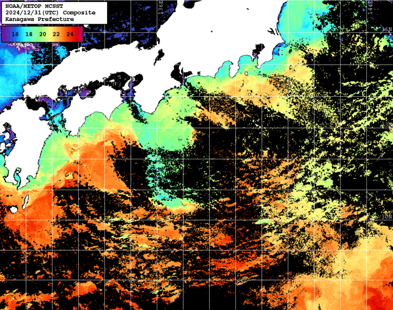 NOAA、MetOp 人工衛星画像 検索結果, 水温分布を図示