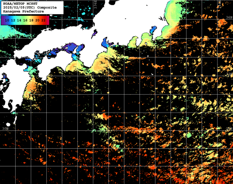 NOAA、MetOp 人工衛星画像 検索結果, 水温分布を図示
