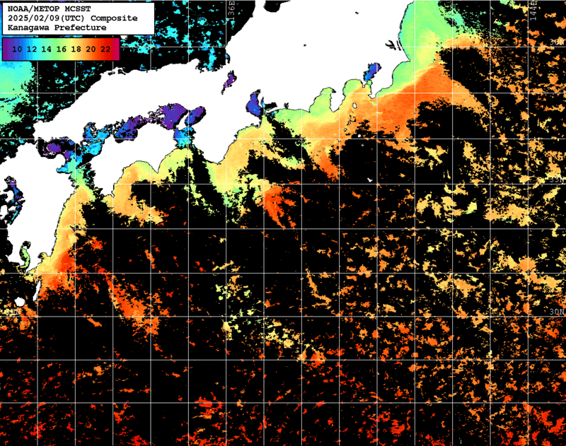 NOAA、MetOp 人工衛星画像 検索結果, 水温分布を図示