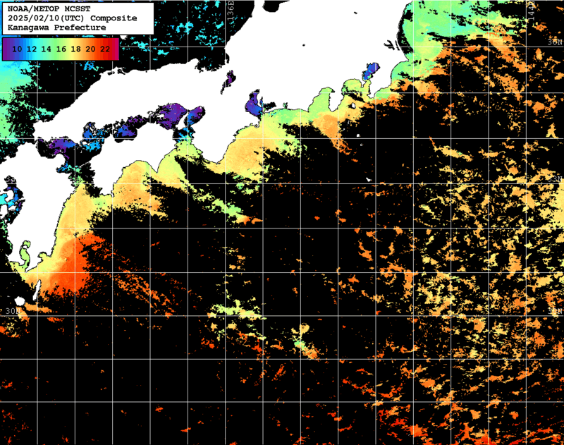 NOAA、MetOp 人工衛星画像 検索結果, 水温分布を図示
