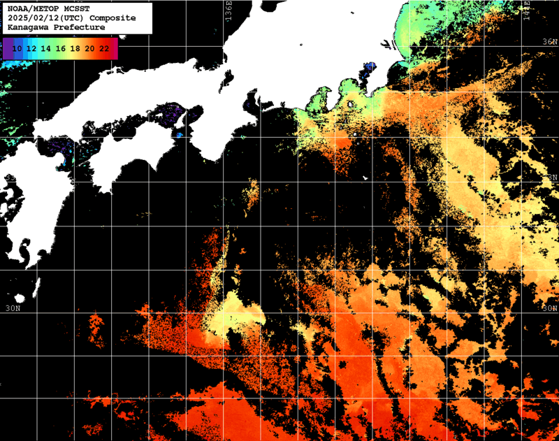 NOAA、MetOp 人工衛星画像 検索結果, 水温分布を図示
