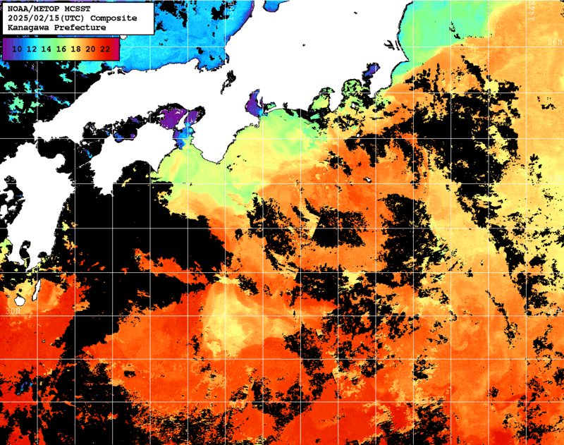 NOAA、MetOp 人工衛星画像 検索結果, 水温分布を図示