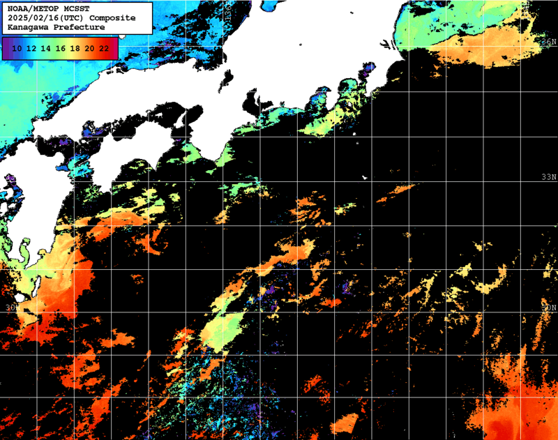 NOAA、MetOp 人工衛星画像 検索結果, 水温分布を図示