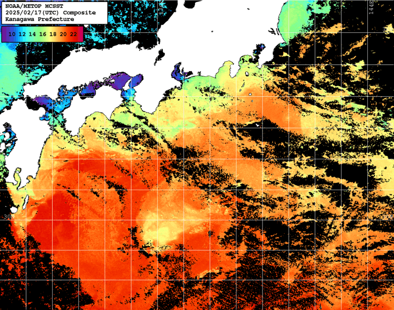 NOAA、MetOp 人工衛星画像 検索結果, 水温分布を図示