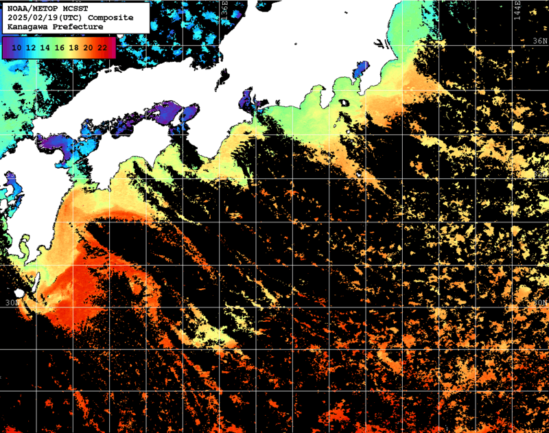 NOAA、MetOp 人工衛星画像 検索結果, 水温分布を図示