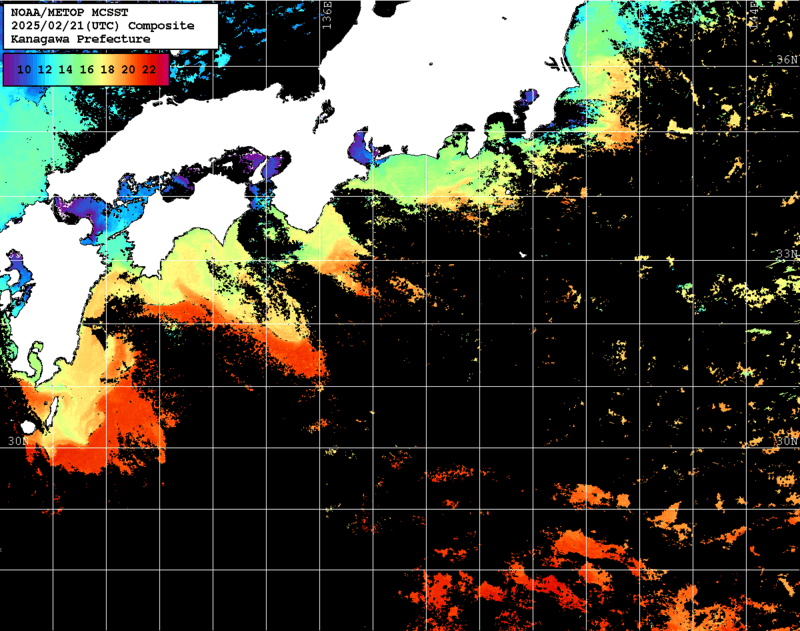 NOAA、MetOp 人工衛星画像 検索結果, 水温分布を図示