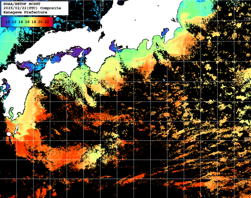 NOAA、MetOp 人工衛星画像 検索結果, 水温分布を図示