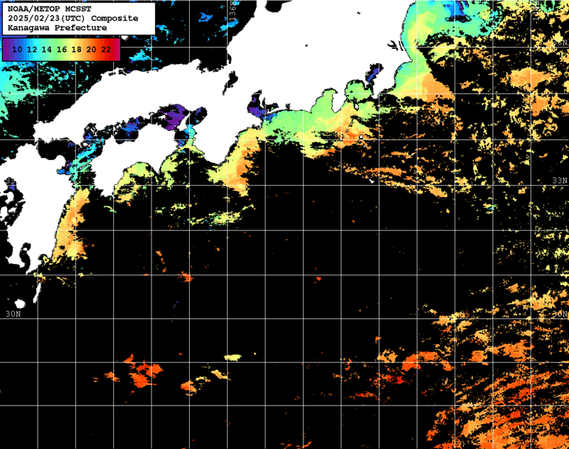 NOAA、MetOp 人工衛星画像 検索結果, 水温分布を図示