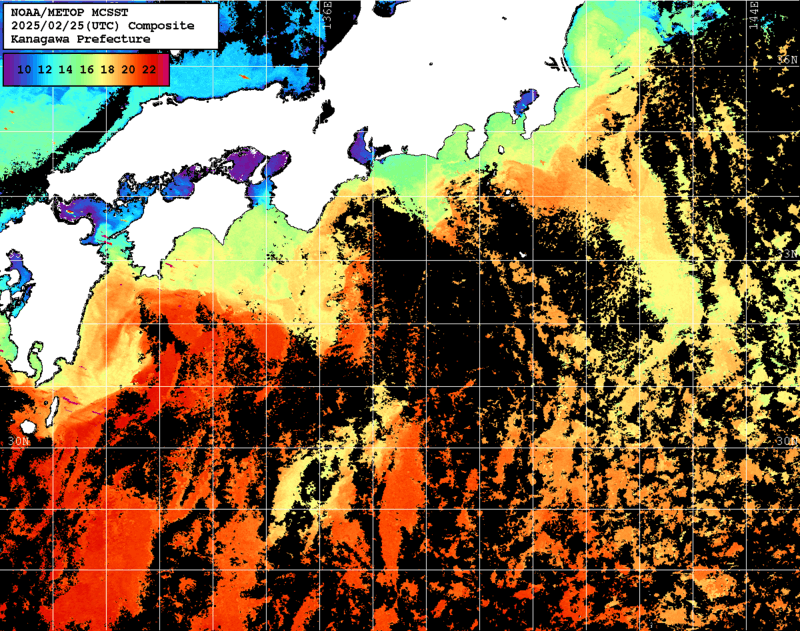 NOAA、MetOp 人工衛星画像 検索結果, 水温分布を図示