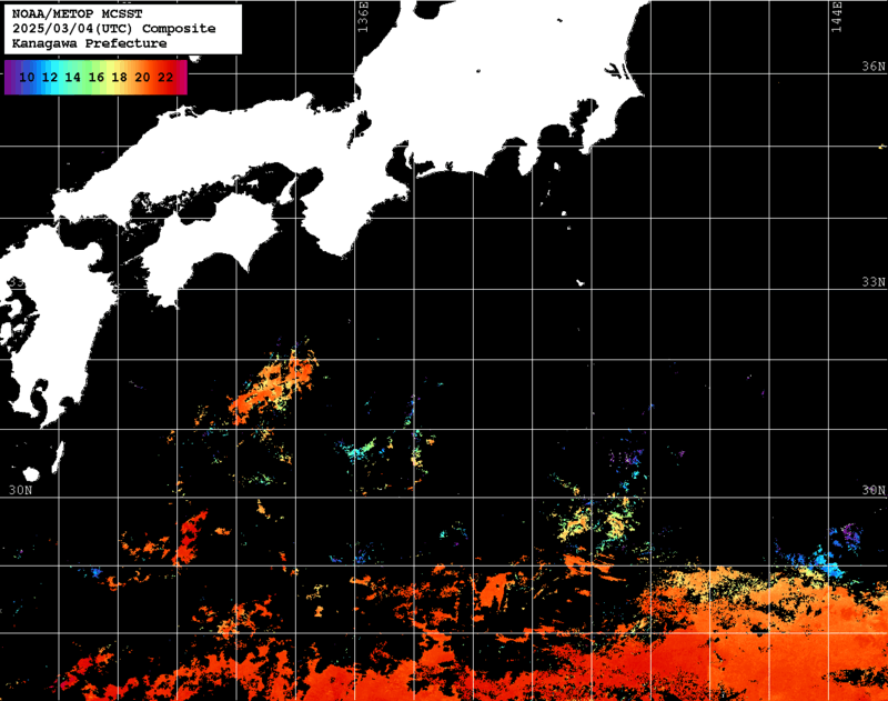 NOAA、MetOp 人工衛星画像 検索結果, 水温分布を図示