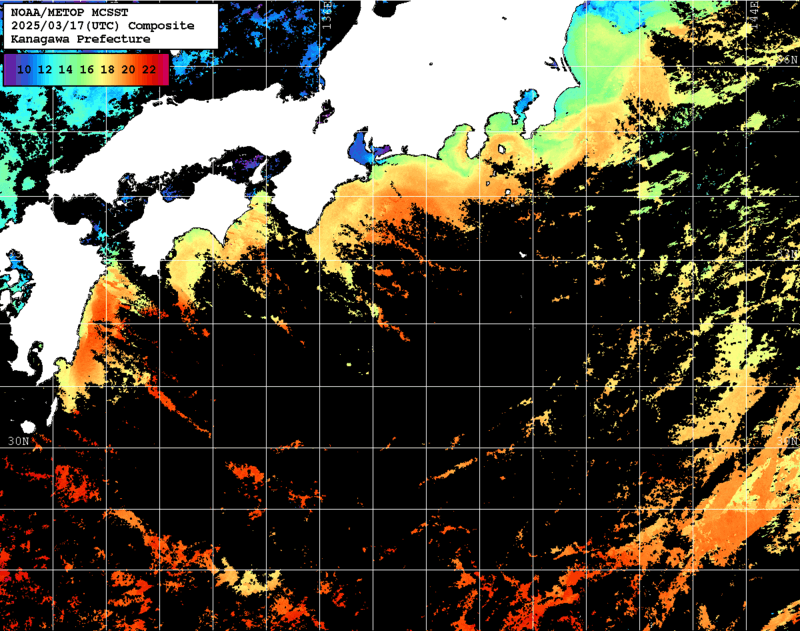 NOAA、MetOp 人工衛星画像 検索結果, 水温分布を図示