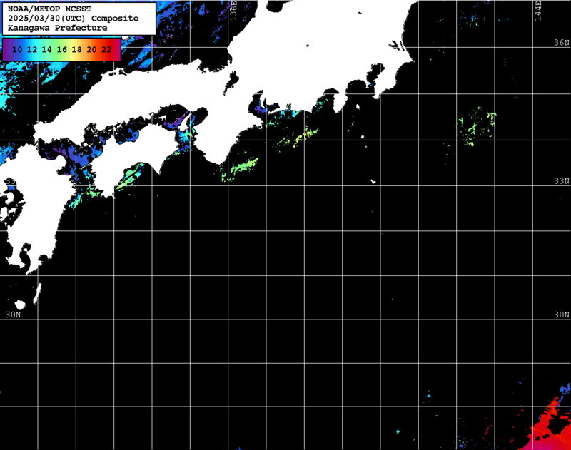 NOAA、MetOp 人工衛星画像 検索結果, 水温分布を図示