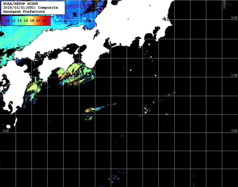 NOAA、MetOp 人工衛星画像 検索結果, 水温分布を図示