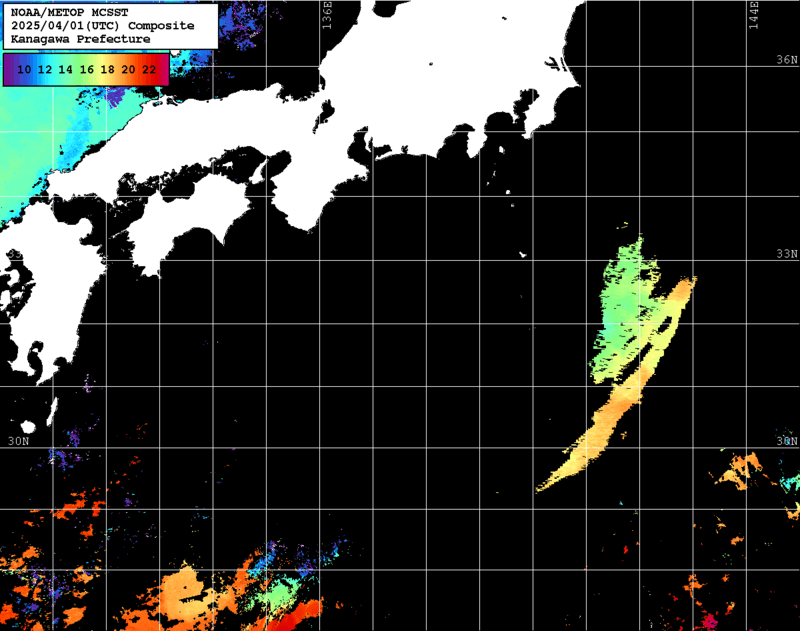 NOAA、MetOp 人工衛星画像 検索結果, 水温分布を図示