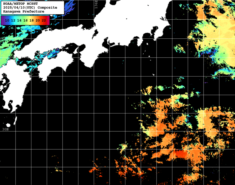 NOAA、MetOp 人工衛星画像 検索結果, 水温分布を図示