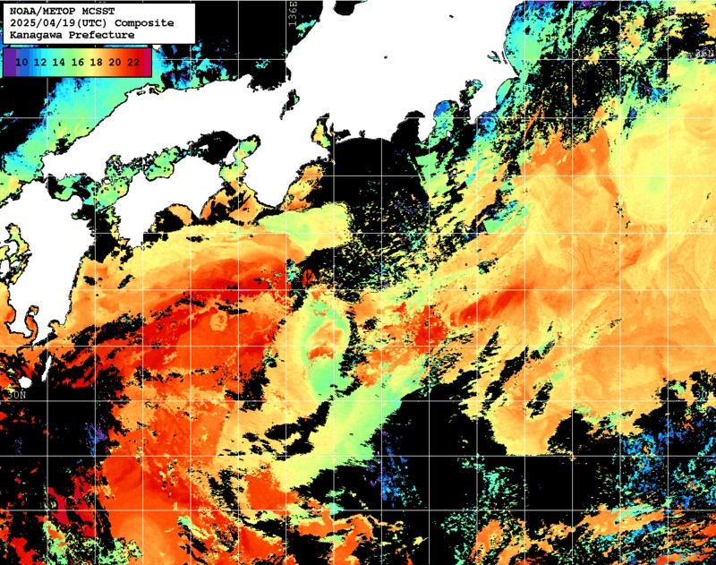 NOAA、MetOp 人工衛星画像 検索結果, 水温分布を図示