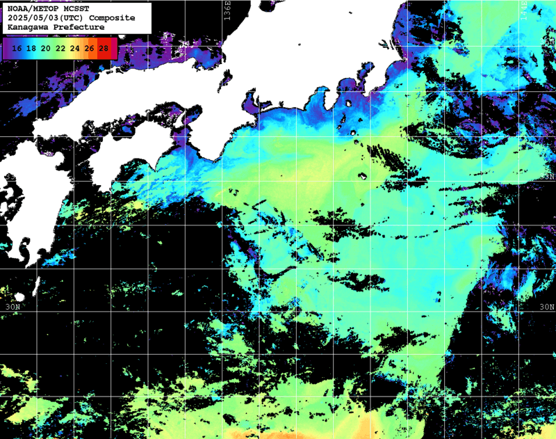 NOAA、MetOp 人工衛星画像 検索結果, 水温分布を図示