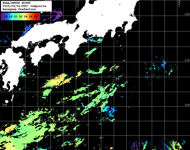 NOAA、MetOp 人工衛星画像 検索結果, 水温分布を図示