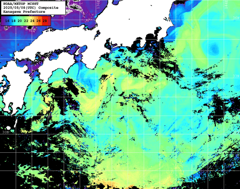 NOAA、MetOp 人工衛星画像 検索結果, 水温分布を図示