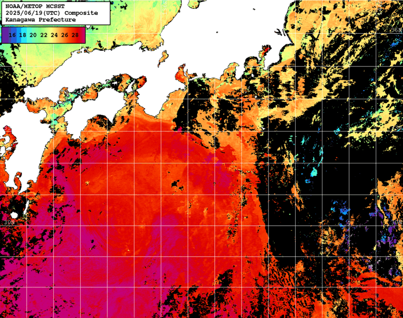 NOAA、MetOp 人工衛星画像 検索結果, 水温分布を図示