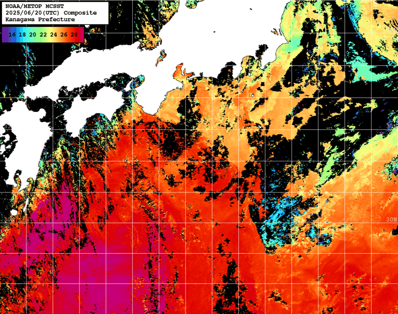 NOAA、MetOp 人工衛星画像 検索結果, 水温分布を図示