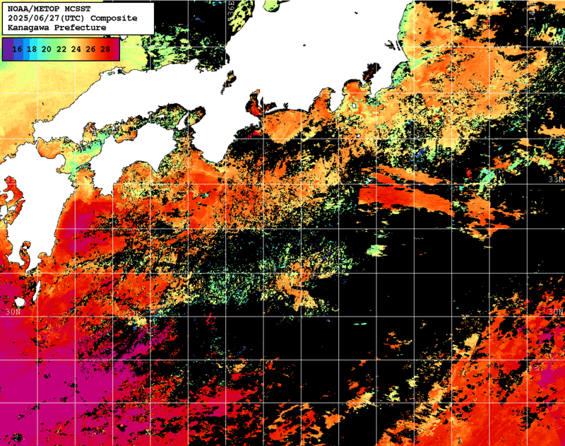 NOAA、MetOp 人工衛星画像 検索結果, 水温分布を図示
