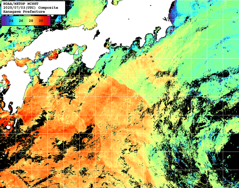 NOAA、MetOp 人工衛星画像 検索結果, 水温分布を図示